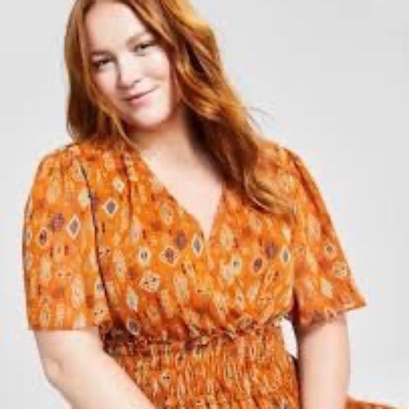 Taylor Plus Size Short-Sleeve Chiffon A-Line Midi Dress - Picture 1 of 6